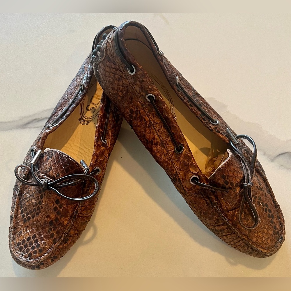 Tod's Brown Snakeskin-Effect Leather Driving Loafers